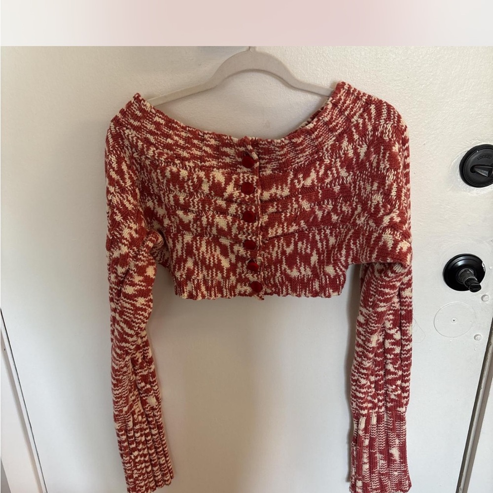 Red and White Knit Women's Top